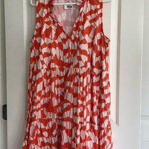 Jude Connaly Orange and White Patterned  Cotton Dress Sleeveless Ruffle Large